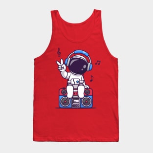 Cute Astronaut Listening Music On Boombox Cartoon Tank Top